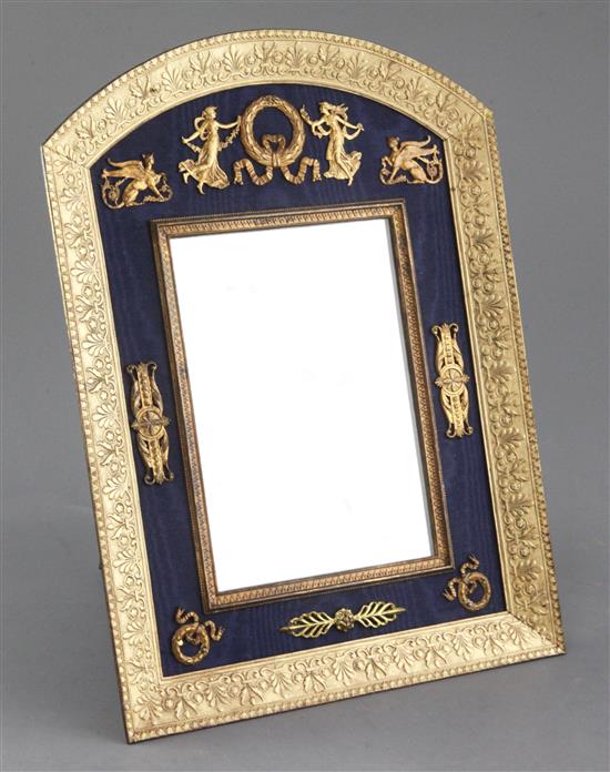 A 19th century French Empire ormolu mounted easel frame toilet mirror, height 10.25in.
